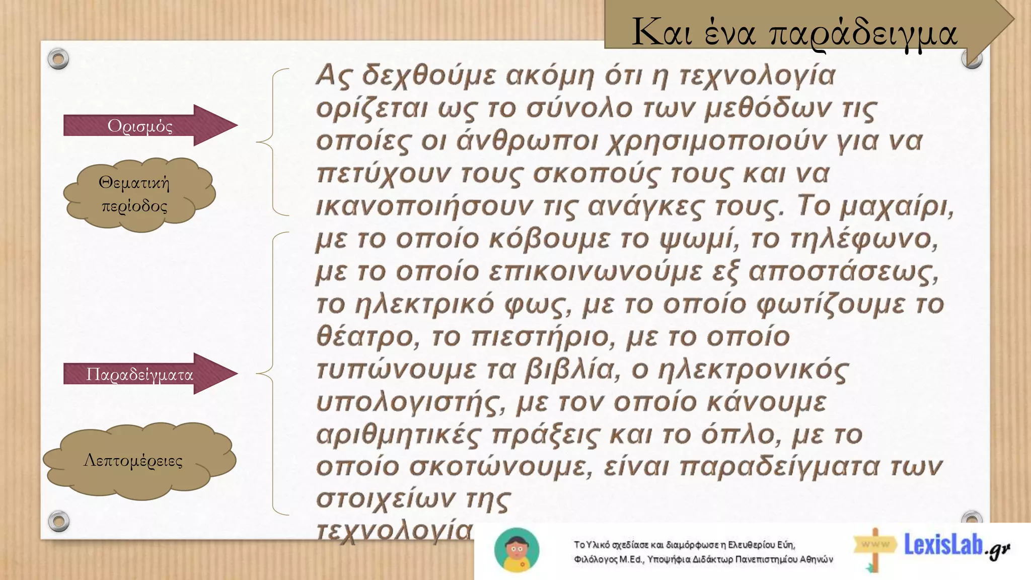 Και ένα παράδειγμα
Παραδείγματα
Ορισμός
Θεματική
περίοδος
Λεπτομέρειες
 