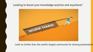 Looking to boost your knowledge anytime and anywhere?
Look no further than the world’s largest community for sharing prese...