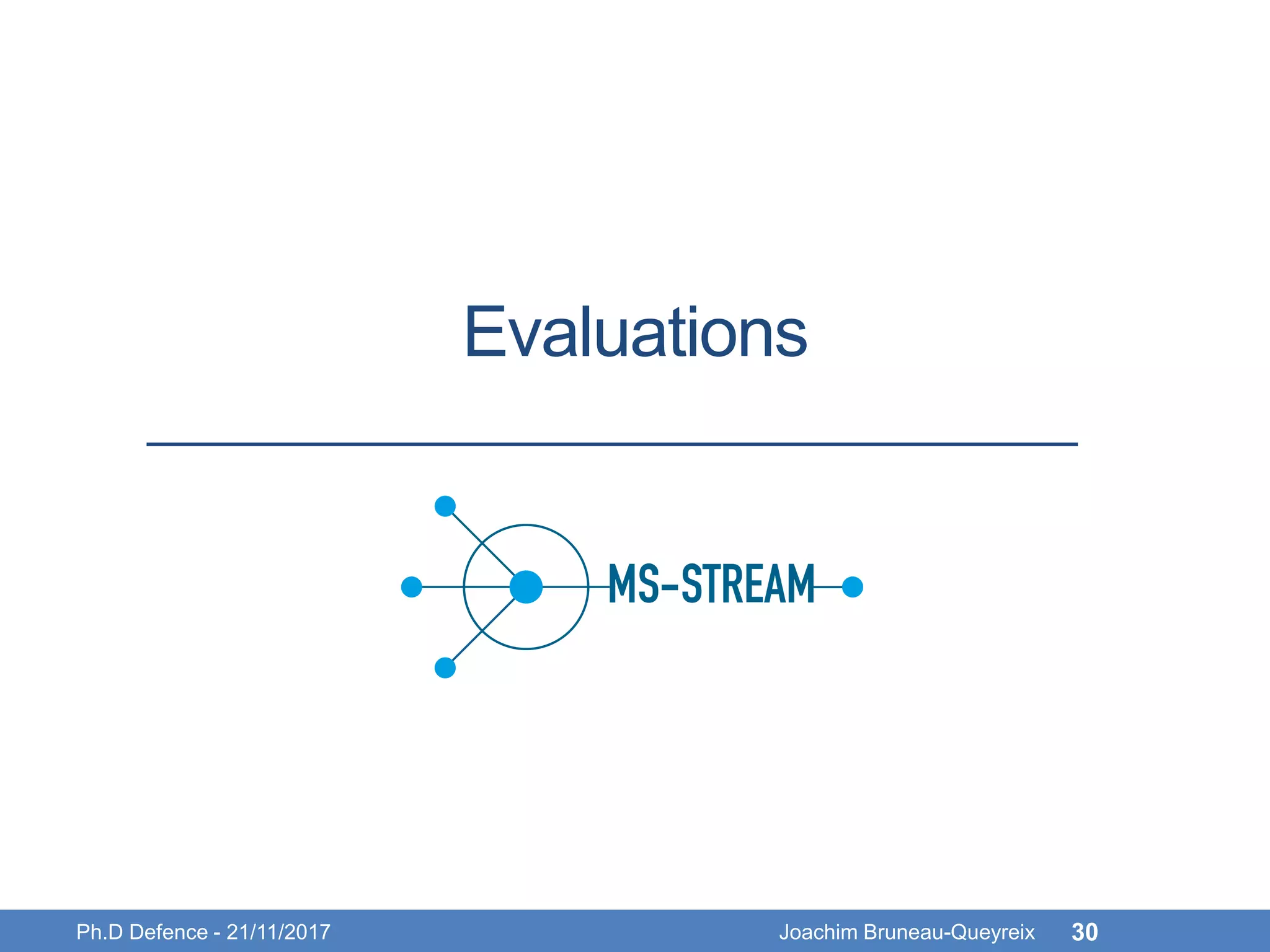 Evaluations
Ph.D Defence - 21/11/2017 Joachim Bruneau-Queyreix 30
 