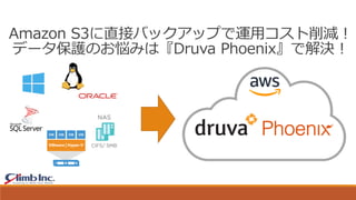Amazon S3に直接バックアップで運用コスト削減！
データ保護のお悩みは『Druva Phoenix』で解決！
 