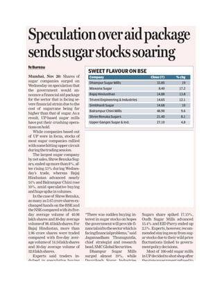 Speculation over aid package sends sugar prices soaring - 21.11.2013