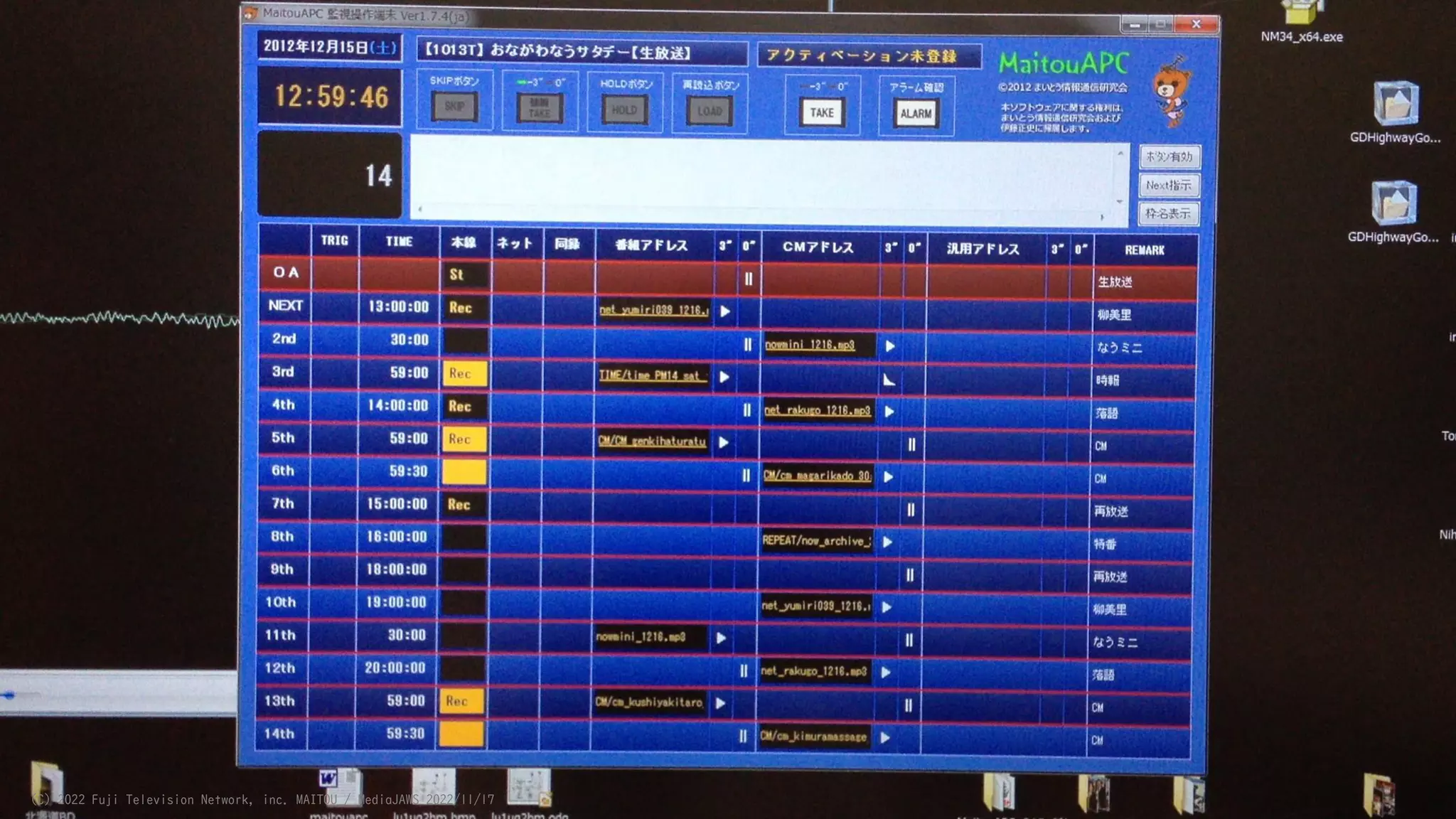 (C) 2022 Fuji Television Network, inc. MAITOU / MediaJAWS 2022/11/17
 