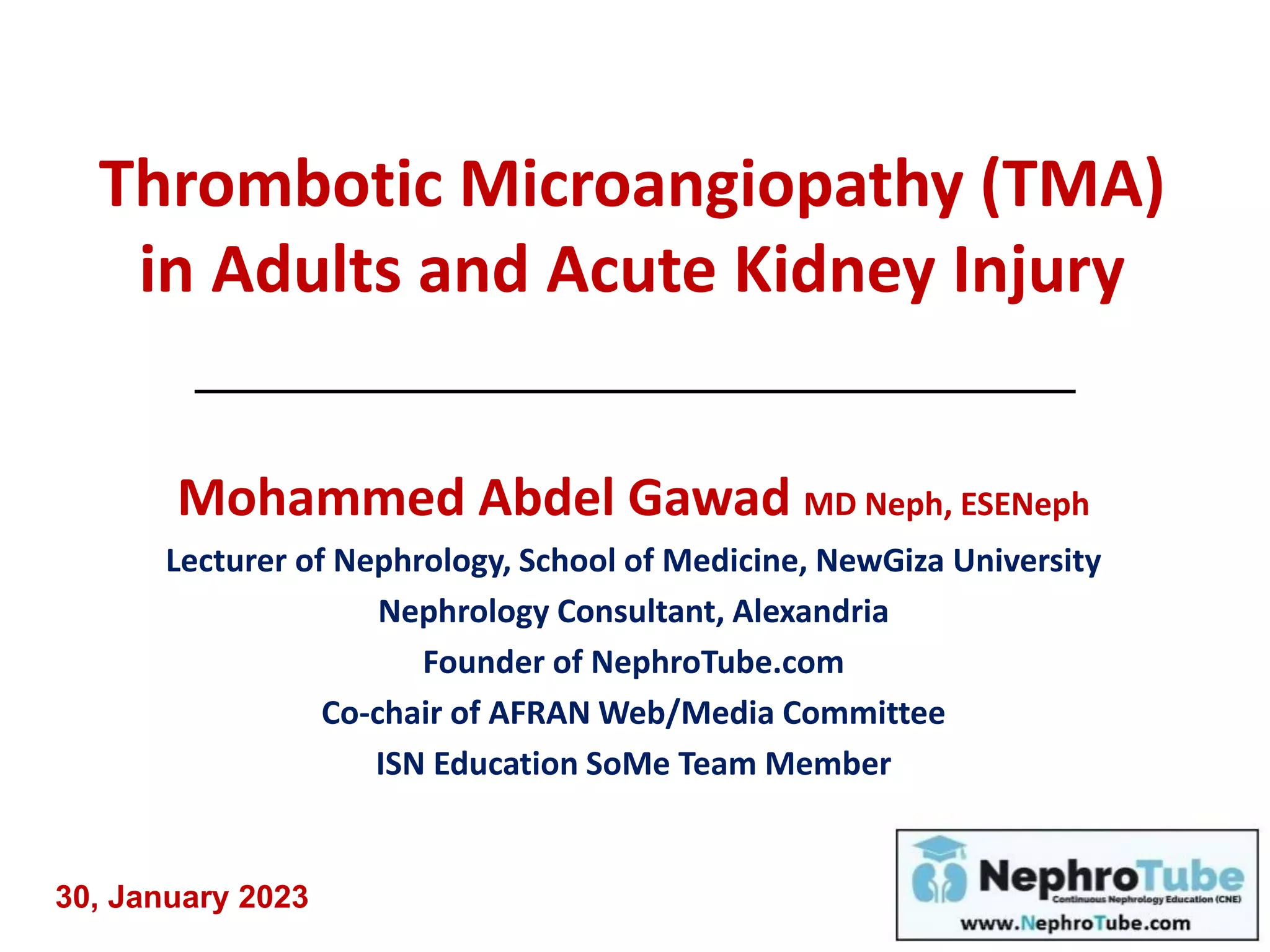 Thrombotic Microangiopathy (TMA) in Adults and Acute Kidney Injury - Dr ...