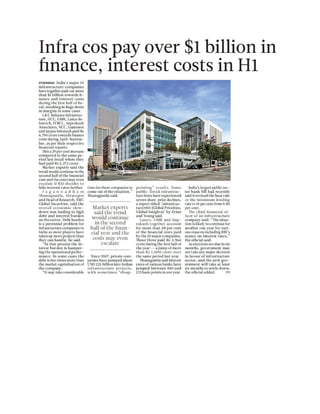 Infra cos pay over $1 billion in finance, interest costs in H1 - 25.11.2013