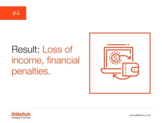 The Littlefish logo
Logo variations
Littlefish condensed (primary) logo
This logo must be used whenever possible as the primary logo.
littlefishmanaged IT services
www.littlefish.co.uk
Result: Loss of
income, financial
penalties.
#4
 