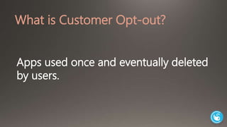What is Customer Opt-out? 
Apps used once and eventually deleted 
by users. 
 