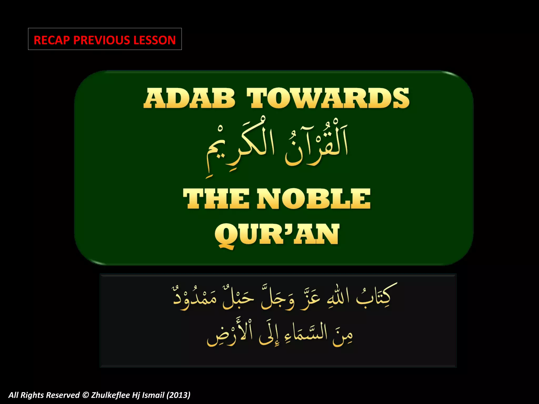 RECAP PREVIOUS LESSON

All Rights Reserved © Zhulkeflee Hj Ismail (2013)

 