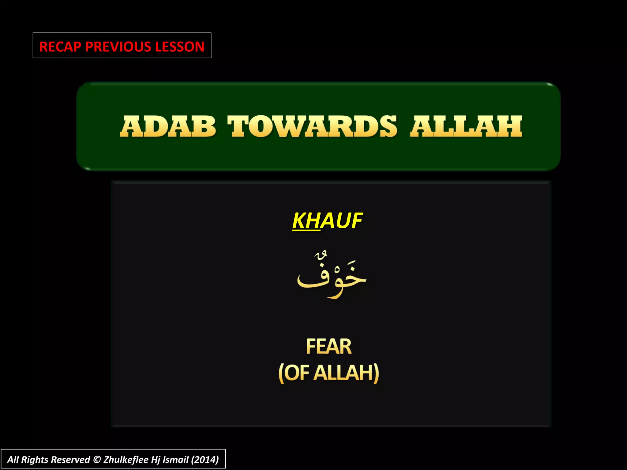 KHKHAUFAUF
RECAP PREVIOUS LESSON
All Rights Reserved © Zhulkeflee Hj Ismail (2014)All Rights Reserved © Zhulkeflee Hj Ismail (2014)
 