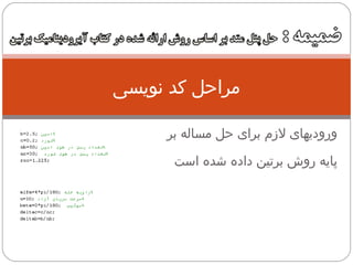 مراحل کد نویسی ورودیهای لازم برای حل مساله بر پایه روش برتین داده شده است 