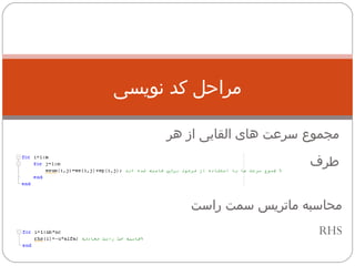 مراحل کد نویسی مجموع سرعت های القایی از هر طرف محاسبه ماتریس سمت راست  RHS 
