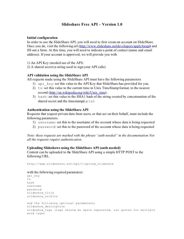 slideshare api doc slideshare api