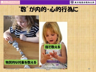 “数”が内的・心的行為に

指で数える

物質的な対象を数える
3 November 2013

The 50th Seminar and Workshop in
MEDC

53

 