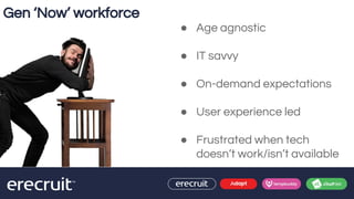 ● Age agnostic
● IT savvy
● On-demand expectations
● User experience led
● Frustrated when tech
doesn’t work/isn’t availab...