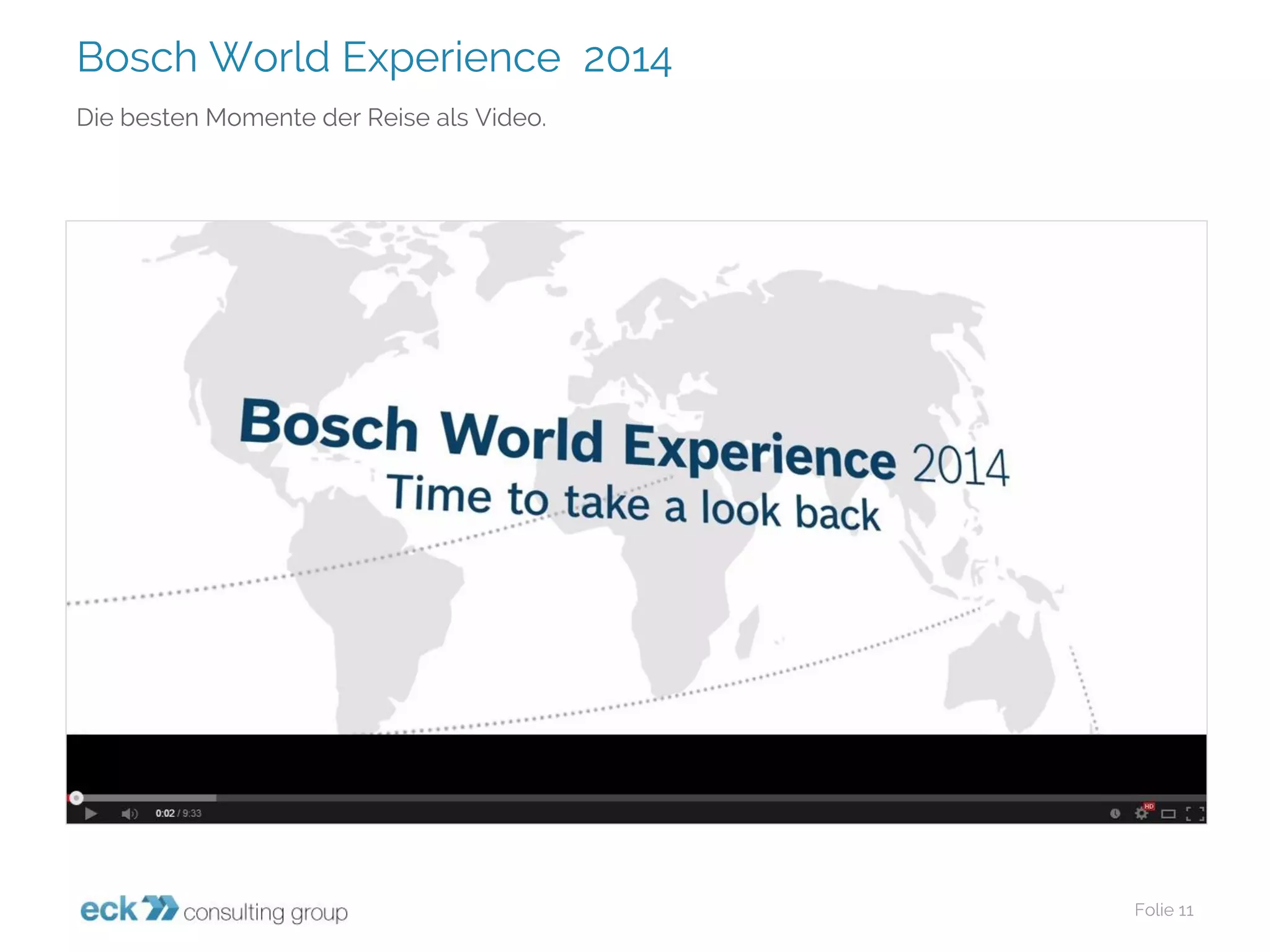 Bosch World Experience 2014 
Folie 11 
Die besten Momente der Reise als Video.  
