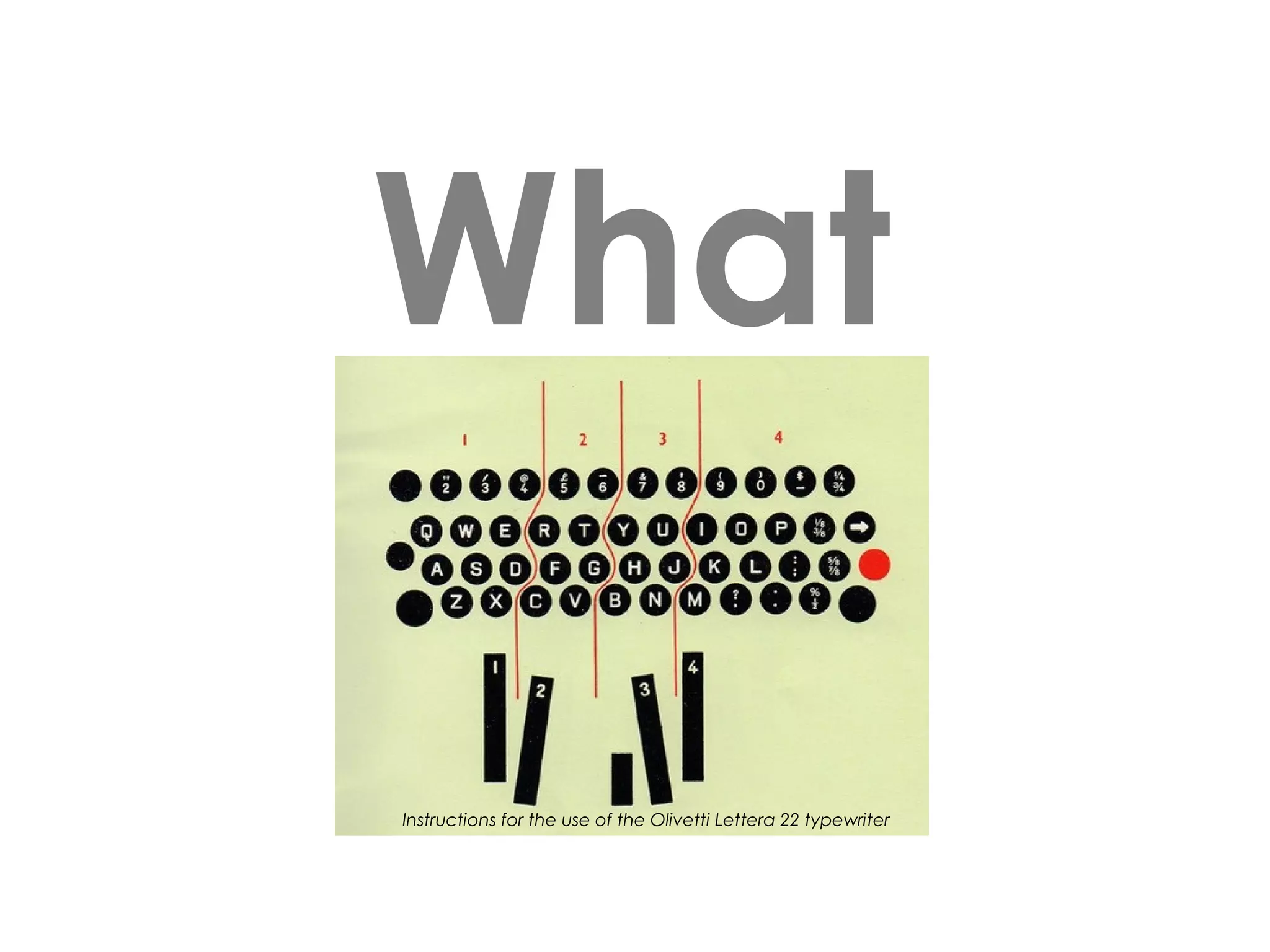 What
Instructions for the use of the Olivetti Lettera 22 typewriter

 
