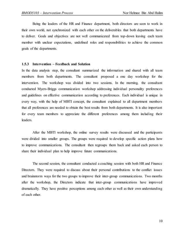 Organizational Development, OD, Intervention Process (from a case study