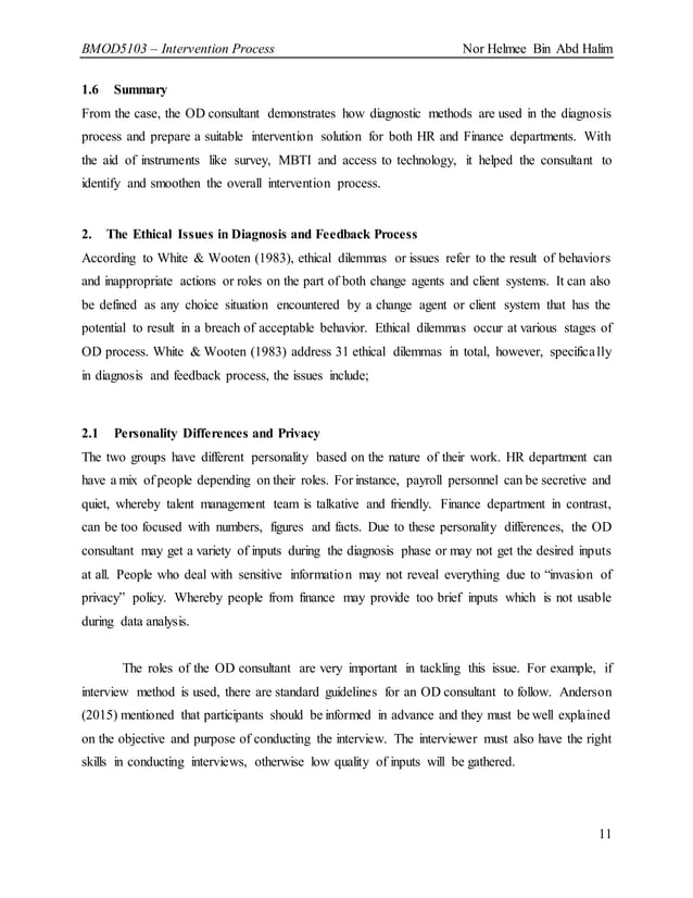 Organizational Development, OD, Intervention Process (from a case study