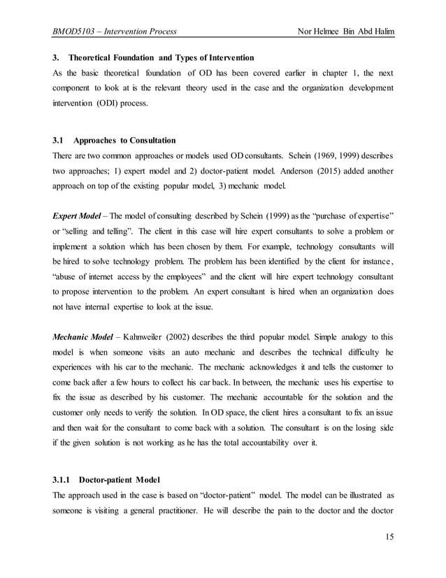 Organizational Development, OD, Intervention Process (from a case study