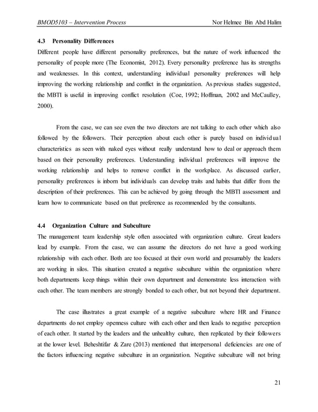 Organizational Development, OD, Intervention Process (from a case study