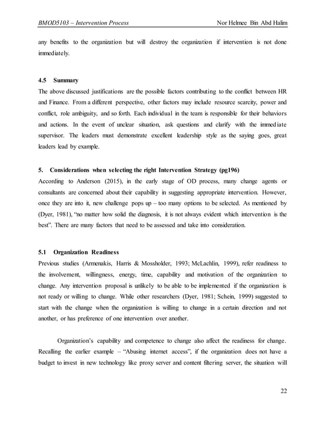 Organizational Development, OD, Intervention Process (from a case study