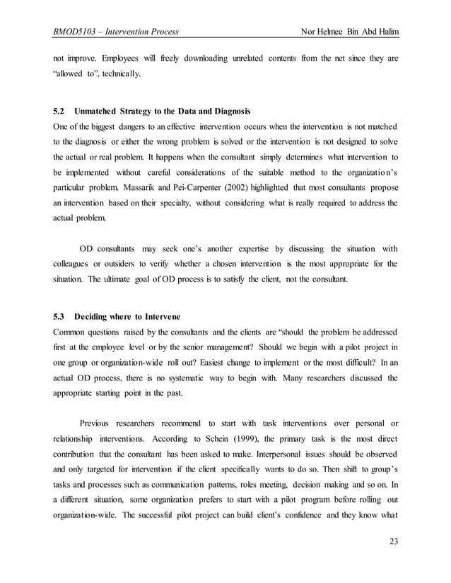 Organizational Development, OD, Intervention Process (from a case study