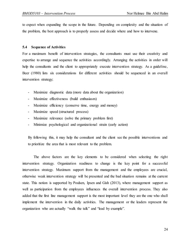 Organizational Development, OD, Intervention Process (from a case study