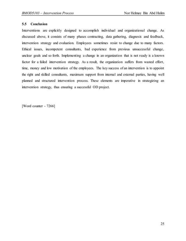 Organizational Development, OD, Intervention Process (from a case study