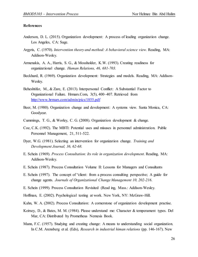 Organizational Development, OD, Intervention Process (from a case study