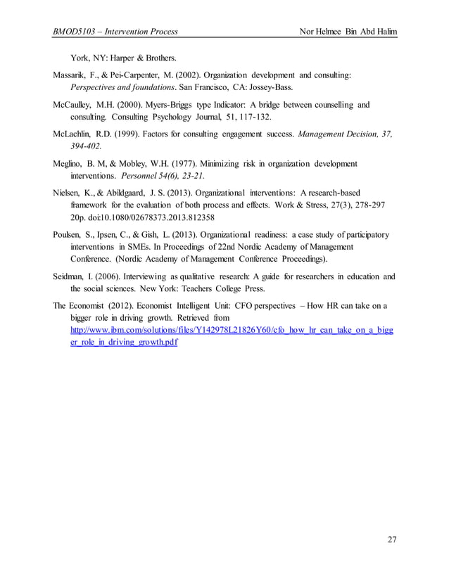 Organizational Development, OD, Intervention Process (from a case study