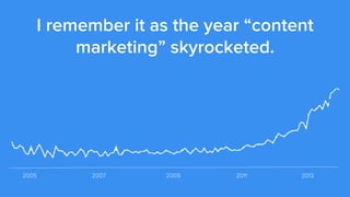 I remember it as the year “content
marketing” skyrocketed.
2005 2007 2009 2011 2013
 