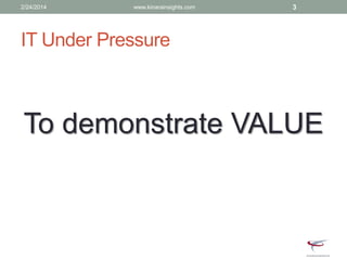 IT Under Pressure
To demonstrate VALUE
2/24/2014 www.kinarainsights.com 3
 