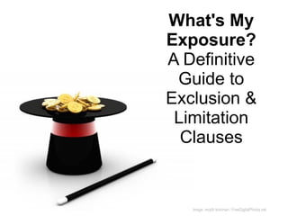 What's My
Exposure?
A Definitive
 Guide to
Exclusion &
 Limitation
  Clauses


   Image: renjith krishnan / FreeDigitalPhotos.net
 