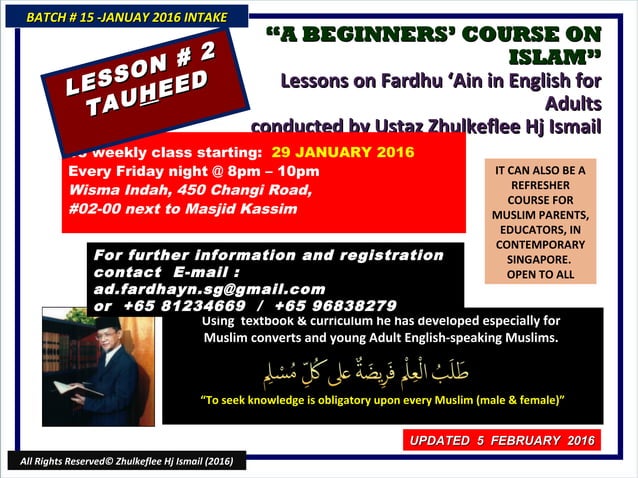 [Slideshare] fardhu'ain(batch#15-january-2016)lesson-#2 -tauheed ...