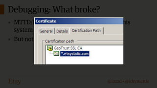 Debugging: What broke?
▪ MTTD/MTTR can be extremely low with this

system
▪ But not always

@lozzd • @ickymettle

 