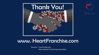 Thank You!
Sources: Franchising.com
International Franchising Association
www.1HeartFranchise.com
 