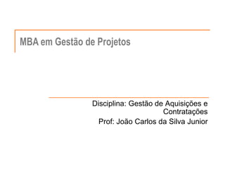 Disciplina: Gestão de Aquisições e Contratações  Prof: João Carlos da Silva Junior 