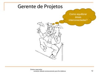 Gerente de Projetos Direitos reservados  conteúdo utilizado exclusivamente para fins didáticos Como equilibrar áreas interconectadas? 