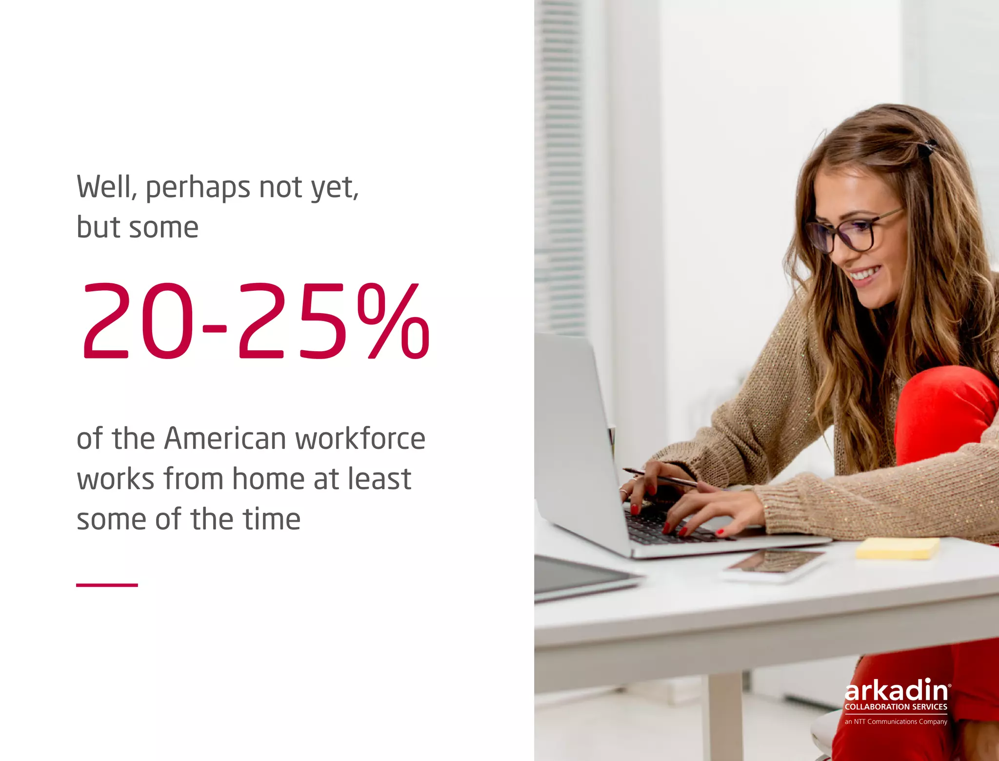 Well, perhaps not yet,
but some
20-25%
of the American workforce
works from home at least
some of the time
 