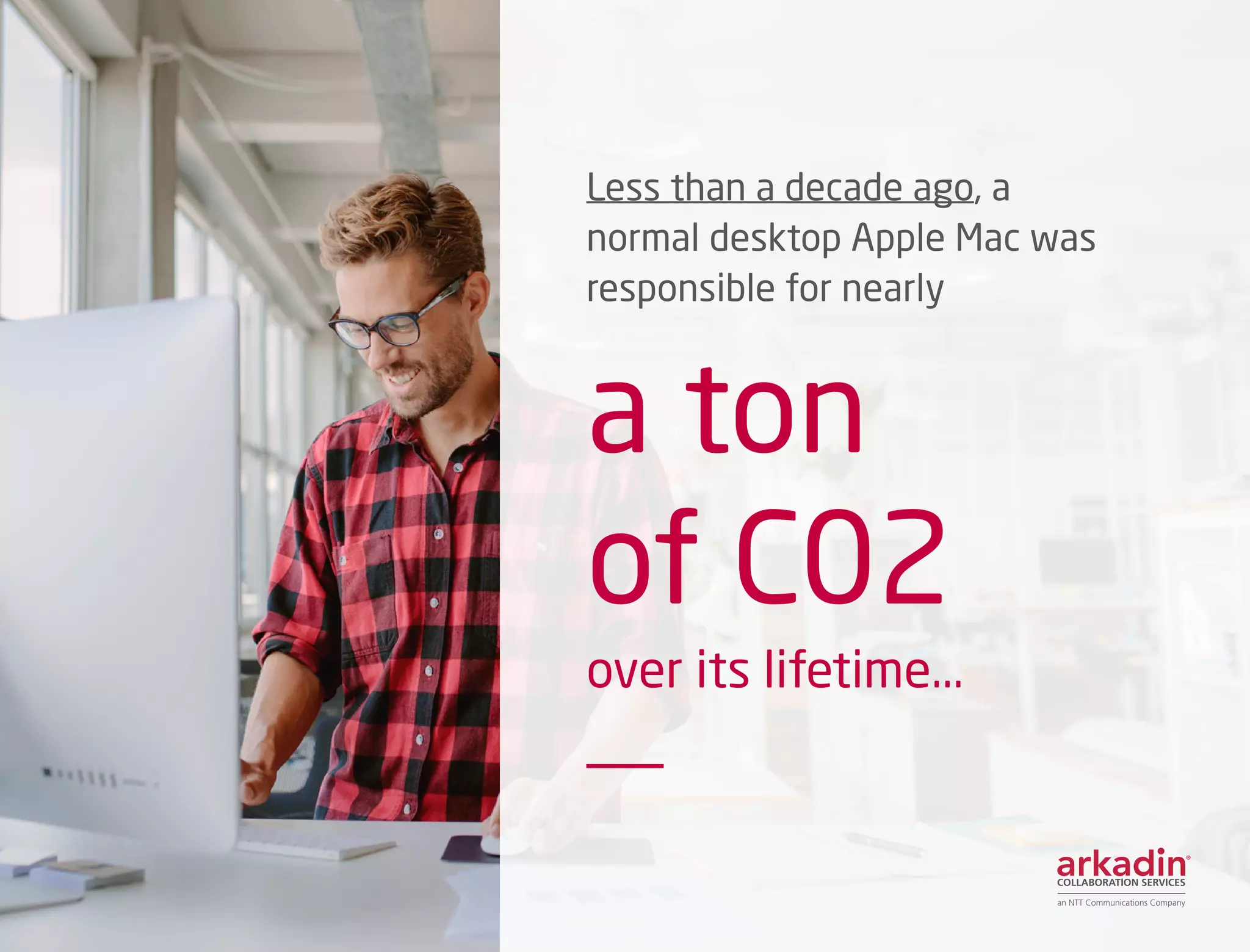 Less than a decade ago, a
normal desktop Apple Mac was
responsible for nearly
a ton
of C02
over its lifetime...
			
 