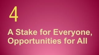 A Stake for Everyone,
Opportunities for All
4
 