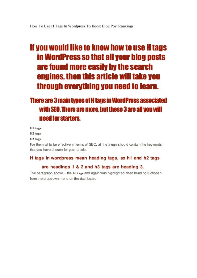 How to use h tags in wordpress to boost blog post rankings