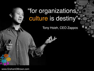 www.GrahamDBrown.com
“for organizations,
culture is destiny”
Tony Hsieh, CEO Zappos
 