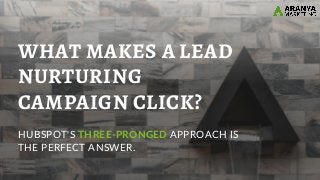 WHAT MAKES A LEAD
NURTURING
CAMPAIGN CLICK?
HUBSPOT'S THREE-PRONGED APPROACH IS
THE PERFECT ANSWER.
 