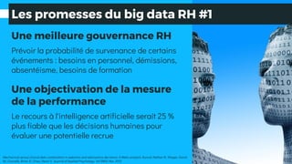 Les promesses du big data RH #1
Une meilleure gouvernance RH
Prévoir la probabilité de survenance de certains
événements :...