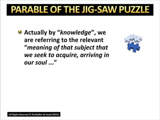 Actually by “knowledge”, we
are referring to the relevant
“meaning of that subject that
we seek to acquire, arriving in
our soul ...”
10
All Rights Reserved © Zhulkeflee Hj Ismail (2014))
 
