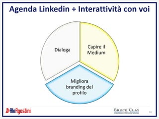 10
Agenda Linkedin + Interattività con voi
Capire il
Medium
Migliora
branding del
profilo
Dialoga
 
