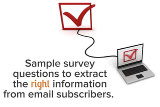 Sample survey
questions to extract
the right information
from email subscribers.
