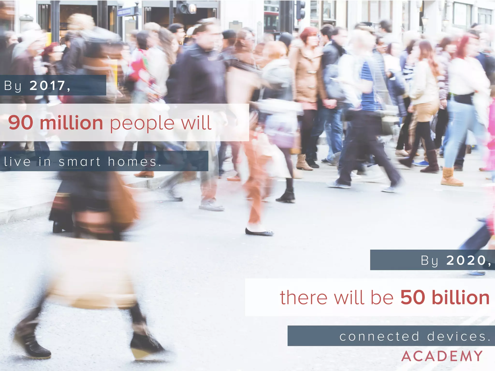 By 2 0 1 7 , 
90 million people will 
l i v e i n s m a r t h o m e s . 
By 2020, 
there will be 50 billion 
connected devices. 
 