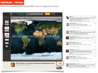 Individuals / Startups
Mahesh Murthy, founder Pinstorm, getting 100K+ views on a single piece of content
 