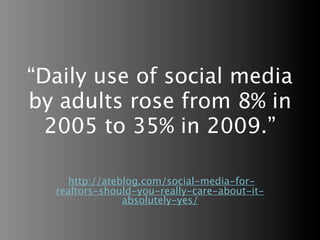 “44% of Inc. 500 companies
    consider social media
technologies ‘very important’
for their business/marketing
          ...